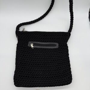Luxy Black Crochet Rope Braided Shoulder Purse handbag‎